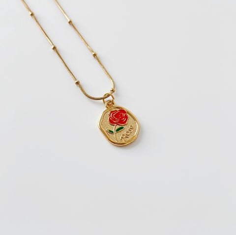 Red Rose Steel Necklace | Çelik Kolye