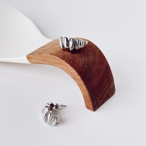 Choded Grey Steel Earring | Çelik Küpe