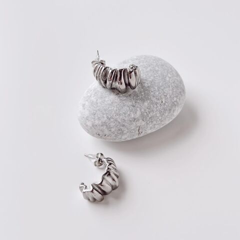 Choded Grey Steel Earring | Çelik Küpe