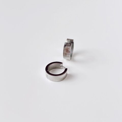 Knurl Grey Steel Earring | Çelik Küpe