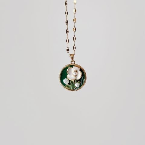 Green Daisy Steel Necklace | Çelik Kolye