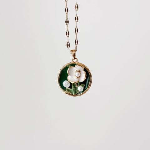 Green Daisy Steel Necklace | Çelik Kolye
