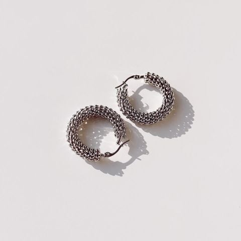 Roll Grey Steel Earring | Çelik Küpe