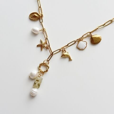 Prehnit Pearl Steel Necklace | Çelik Kolye