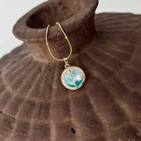 Shell Pearly Steel Necklace | Çelik Kolye