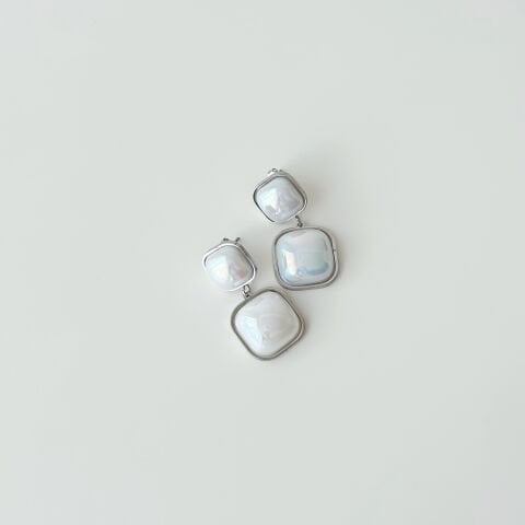 L' Pearl Grey Steel Earring | Çelik Küpe