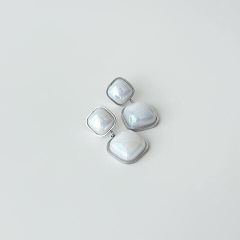 L' Pearl Grey Steel Earring | Çelik Küpe