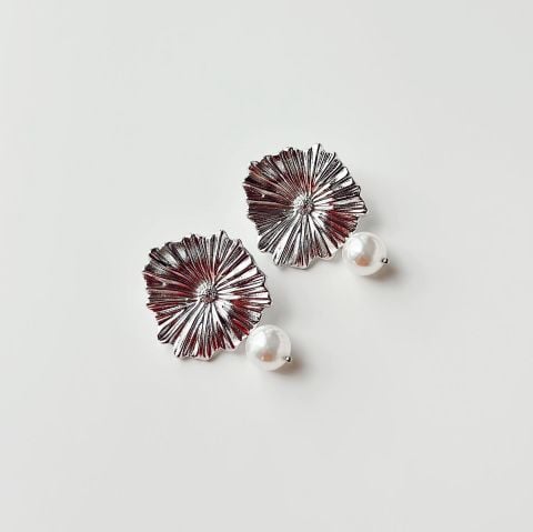 Leafty Pearl Steel Earring | Çelik Küpe