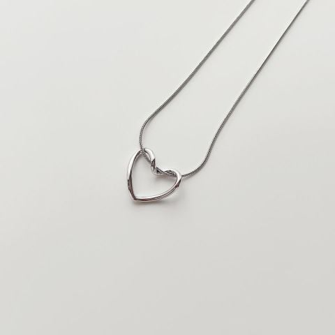 Love Heart Grey Steel Necklace | Çelik Kolye
