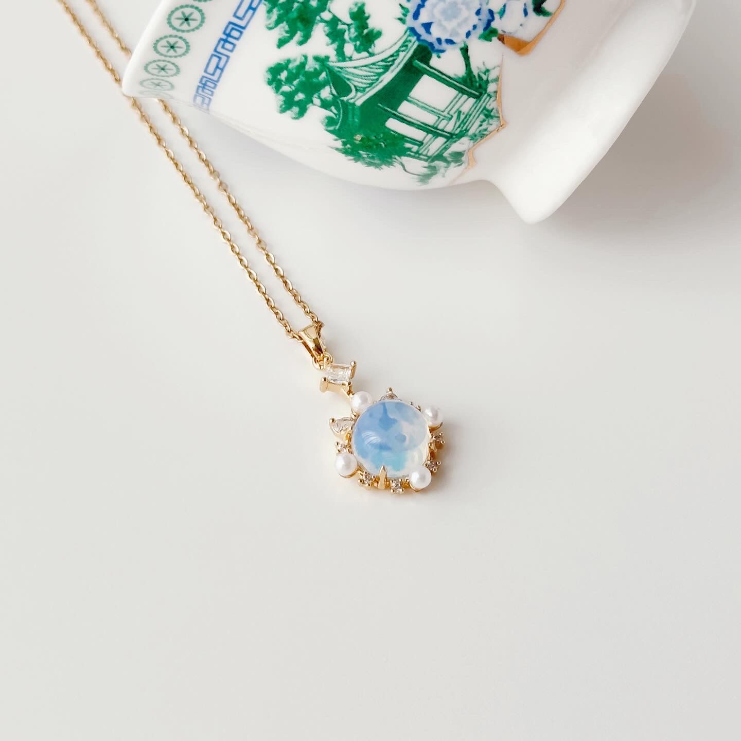 Opal Pearl Steel Necklace | Çelik Kolye