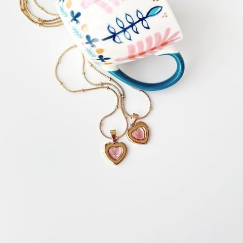Lorei Pink Steel Necklace | Çelik Kolye